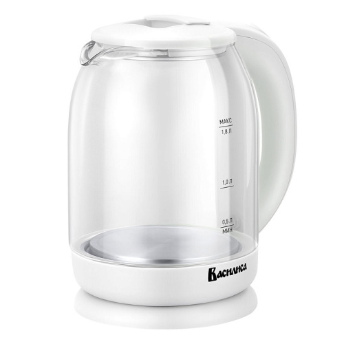 Чайник эл. ВАСИЛИСА ВА-1035, корпус из жаропр. стекла, БЕЛЫЙ, 1500Вт, 1,8л