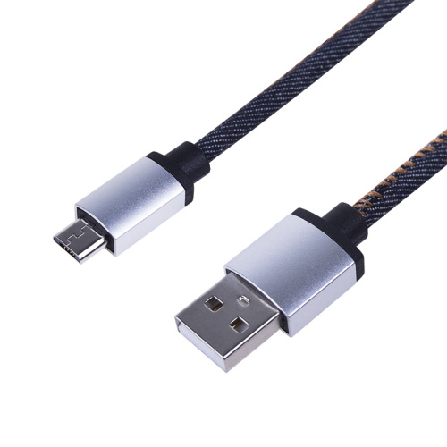 USB кабель microUSB, шнур в джинсовой оплетке REXANT