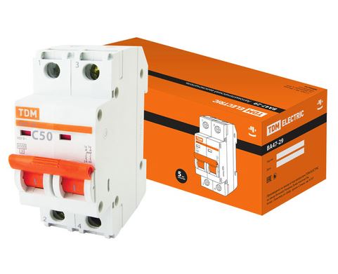 Автоматический выключатель  ВА47-29 2Р 50А 4,5кА х-ка С TDM SQ0206-0098