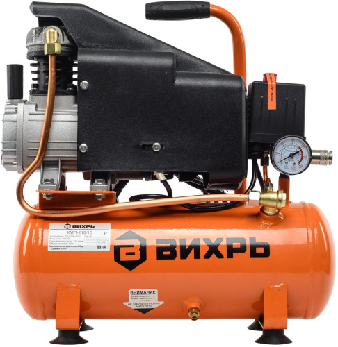 Компрессор "ВИХРЬ" КМП-210/10 (поршневой 1600Вт, 210л/мин, объём 10л, 8 бар, 220В)