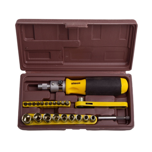 Отвертка Biber 85555 реверсивная с набором бит и головок (23 предмета), тов-079425