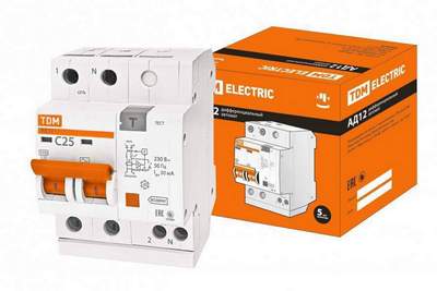 Дифф. автомат АД-12 2Р 25А 30мА (УЗО с защитой по короткому замыканию) TDM SQ0204-0011