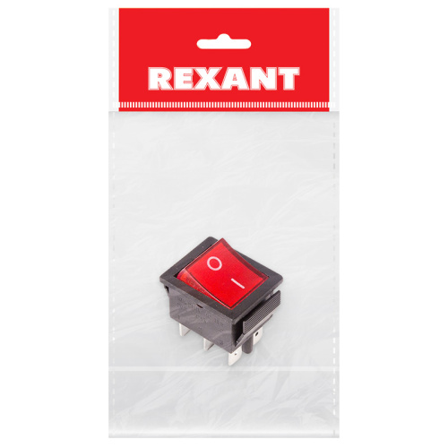 Выключатель клавишный 250V 15А (6с) ON-ON красный  с подсветкой (RWB-506, SC-767)  REXANT