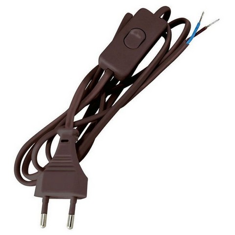 Шнур с выключателем и плоской вилкой ШУ01В ШВВП 2х0,75мм2 2м. коричневый "ЭКО" TDM SQ1305-0006