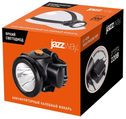 Фонарь  Jazzway AccuH8- L3W ( 3 W, налобный, аккумуляторный на 18650 2000 mAh, яркий 130 лм)