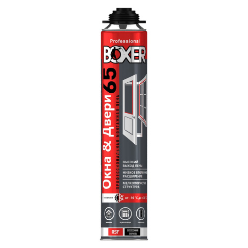 Монтажная пена ПРОФЕССИОНАЛЬНАЯ BOXER Professional 65, всесезонная, 800 мл, -10ºС до +30ºС, выход 65 литр, BOXAL00780