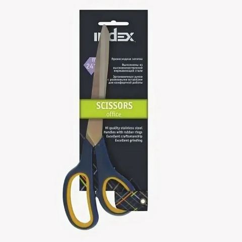 ГЖА142 Ножницы 181мм  INDEX эргономичные пластик. ручки, ассорти, европодвес, арт. ISC202