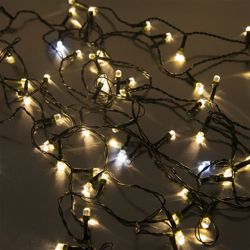 Гирлянда светодиодная рисовая RL-880WW, 8м, 80LED, хол.белый+тепл.белый, темн-зел. шнур 1,5м, Funray, 2648