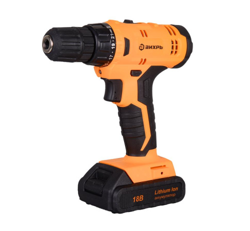 Дрель-шуруповерт аккумуляторная "ВИХРЬ" ДА-18Л-2КА, АКЦИЯ! 72/14/25