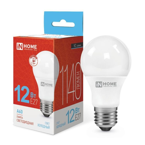 Лампа светодиодная LED-A60-VC 12Вт 230В Е27 6500К 1080Лм IN HOME