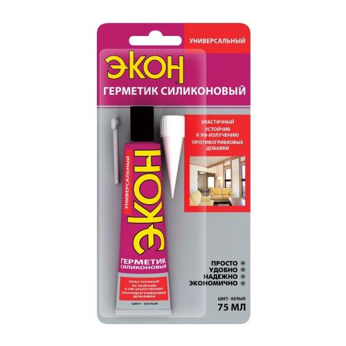 Герметик силиконовый Универсальный ЭКОН, белый (75 мл), тов-138530