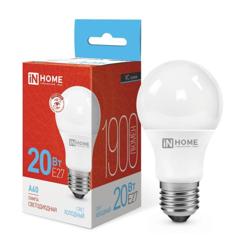 Лампа светодиодная LED-A60-VC 20Вт 230В Е27 6500К 1800Лм IN HOME