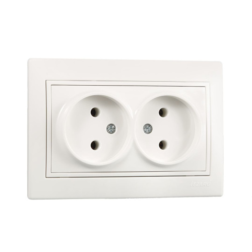 701-0202-128 MIRA Розетка двойная б/з  керамика белый с белой вставкой