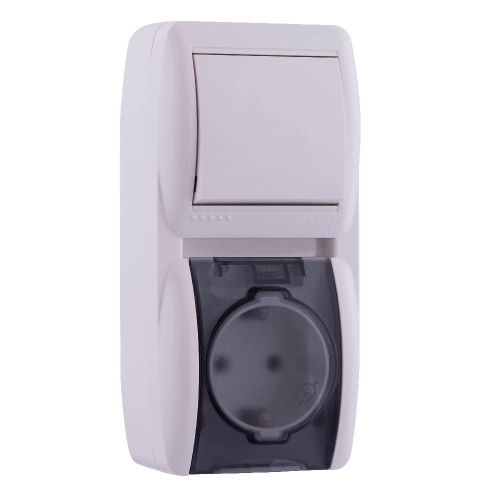 710-0200-172 NATA Выключатель и розетка с/з, с крышкой, бел., вертикаль