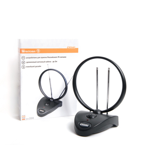 Антенна комнатная DVB-T2/ ДМВ+МВ активная СИГНАЛ SAI-208, усы 1м, кабель 3м, 14-38dB (23391)