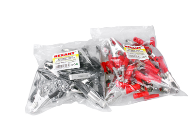 Зажим "крокодил" 100А длина 105 мм, красный/чёрный,  REXANT (уп. 50шт)