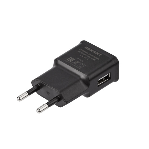 Сетевое зарядное устройство REXANT USB, 5V, 2.1 A, черное