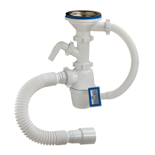 Сифон д/мойки 3 1/2"х40 мм с отвод. и выпуск., с перелив. и гиб.трубой ОРИО, тов-148235