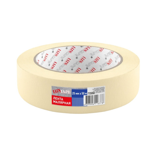 Лента малярная Luxtape 72550, жёлтая, 25 мм х 50 м, тов-227098