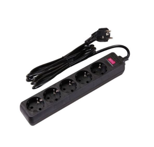 Сетевой фильтр ФAZA FOP-05GS-500  (5р,5м)  сечение кабеля 3х0,75 мм, 2200W, защита от перегрузки, gy-серый