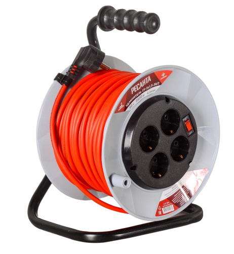 Удлинитель силовой на катушке, СУ-3х1,5-30/2, 3500Вт, (с выкл., 4 розетки) Ресанта, 61/118/6