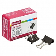 Зажим для бумаг 15мм, 12шт/уп, чёрный, Attache, 509177