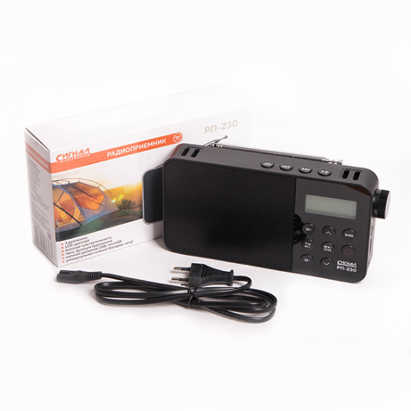 Радиоприемник "Сигнал РП-230", FM 88-108МГц, бат. 3*R20,220V,USB/microSD,диспл,часы,будил,6 мм шайба, 17836