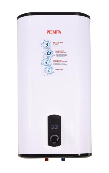 Водонагреватель накопительный  ВН-80В Ресанта, цифровой дисплей, УЗО, 2000Вт, (подвод - снизу), 98 мин, 7 лет, 74/5/3