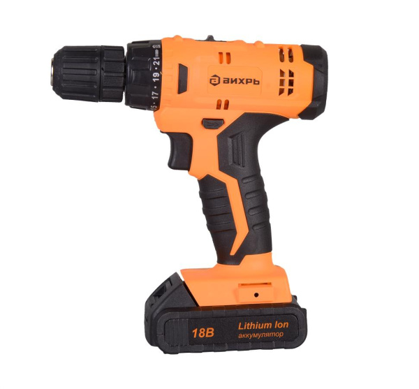 Дрель-шуруповерт аккумуляторная "ВИХРЬ" ДА-18Л-2КА, АКЦИЯ! 72/14/25
