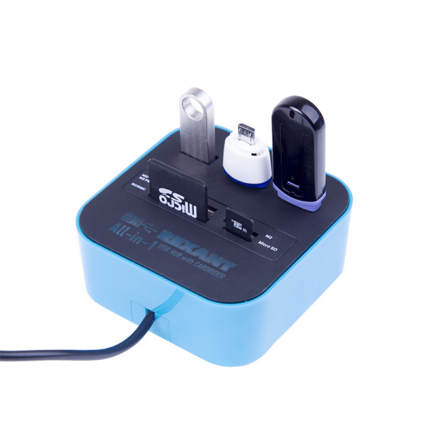 Разветвитель USB на 3 порта + картридер (Все в одном) черный REXANT