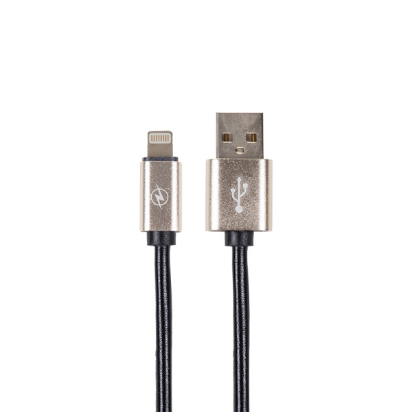 USB кабель для iPhone 5/6/7/8/X моделей, шнур в кожаной оплетке черный