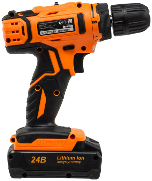 Дрель-шуруповерт аккумуляторная "ВИХРЬ" ДА-24Л-2К (Li-ion, 40Нм) 2 скорости, кейс, 2 аккум. 72/14/18