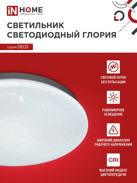 Светильник светодиодный серии DECO 18Вт 230В 6500К 1620Лм 260х55мм ГЛОРИЯ IN HOME