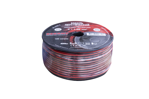 Кабель акустический, 2х1.00 мм², красно-черный, 100 м. REXANT