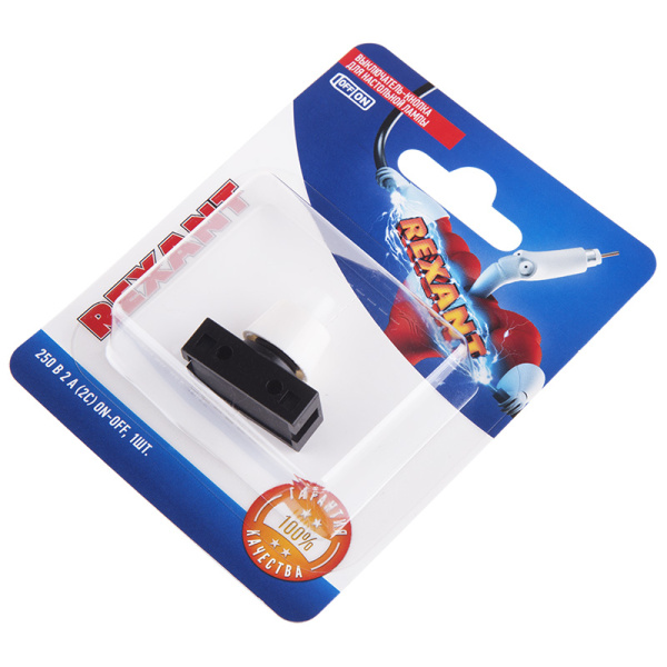 Выключатель-кнопка 250V 2А (2с) ON-OFF  белый  (PBS-17A) (для настольной лампы)  REXANT (в упак. 1шт.)