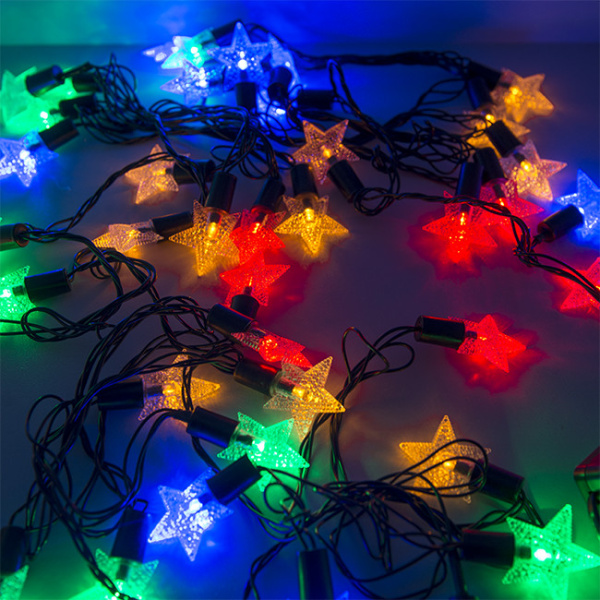 Гирлянда светодиодная "Звездочки", SE-STARS-540M, 5M, 40 LED, мультицвет, черный шнур (1323)