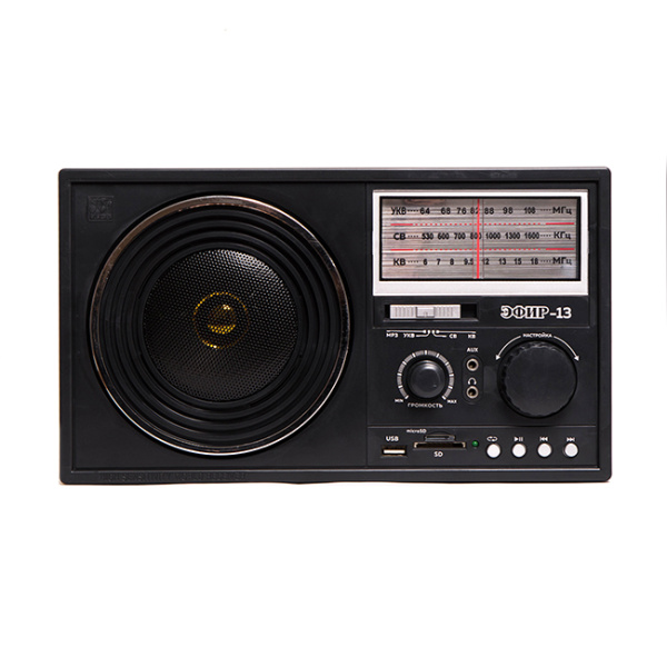 Радиоприемник "Эфир-13", бат. 4*R20 (не в компл.), 220V, USB, SD, microSD, AUX (17840)