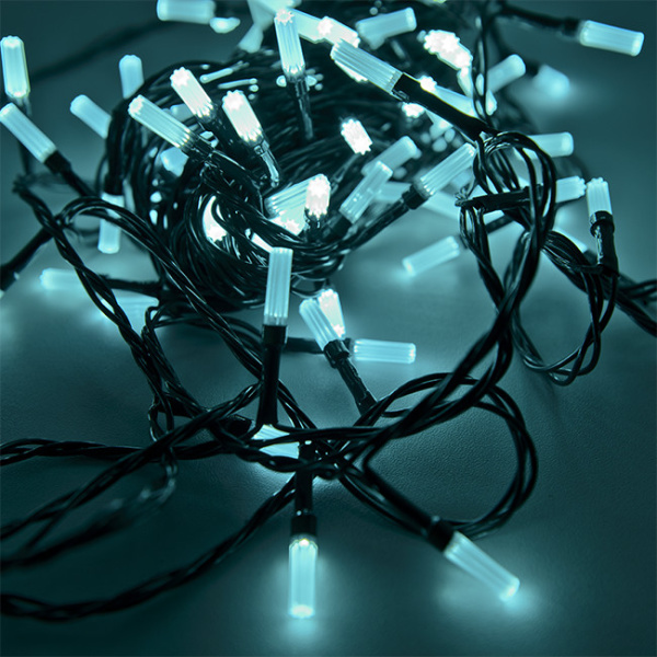 Гирлянда светодиодная "Лучики", SE-BEAM-110Т, 10М, 100LED, бирюзовый, темно-зел. шнур 0,7м, контр, Funray, 2582