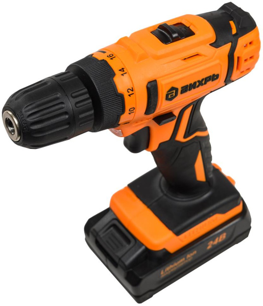 Дрель-шуруповерт аккумуляторная "ВИХРЬ" ДА-24Л-2К (Li-ion, 40Нм) 2 скорости, кейс, 2 аккум. 72/14/18