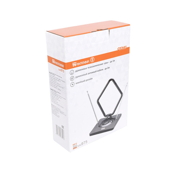Антенна комнатная DVB-T2/ ДМВ+МВ/ FM активная СИГНАЛ SAI 975, усы 1м, кабель 3м, 15-30dB (23394)