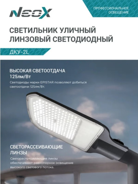 Светильник уличный линзованный светодиодный ДКУ-2L 120Вт 230В 5000К 15000Лм 125лм/Вт 48-70мм IP65 NEOX