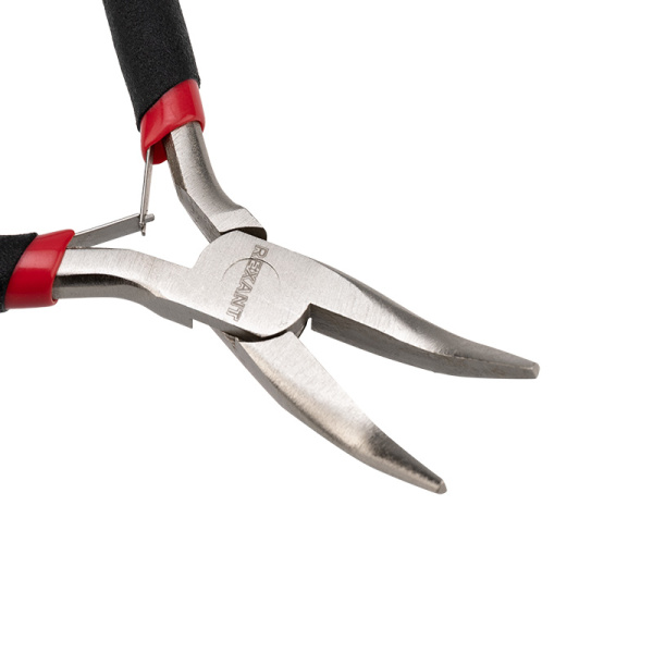 Тонкогубцы изогнутые REXANT Мини 120 мм никелированные, авторазжим, обливные рукоятки
