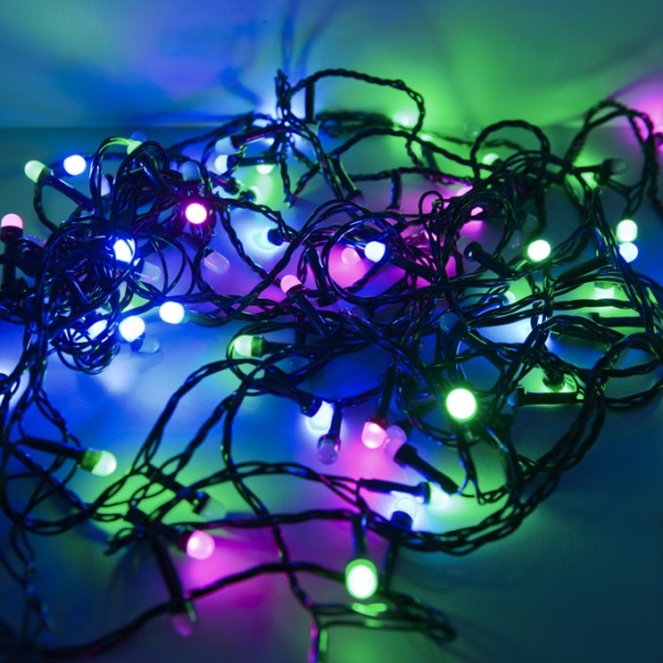 Гирлянда светодиодная "Минишарики", SE-MINI-110M, 10М,100LED,мульти (6цв.),темно-зел.шн.0,7м,контр, Funray