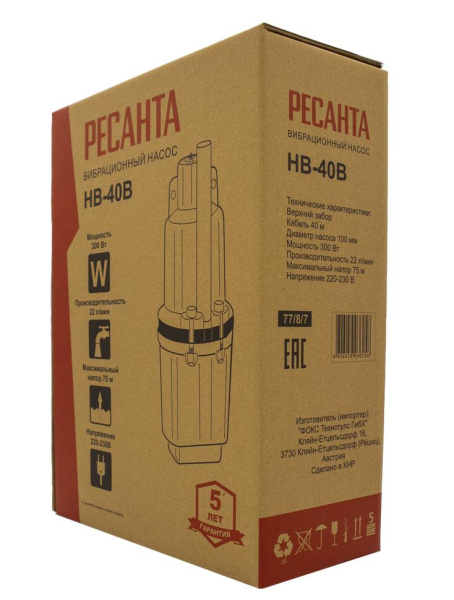 Вибрационный насос НВ-40В Ресанта, шт, 77/8/7