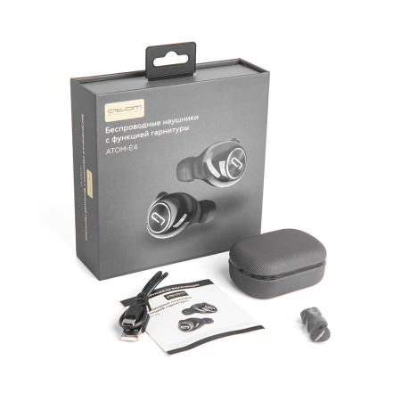 Наушники беспроводные вкладыши АТОМ-E4, Bt 5.0, раб. до 4ч, инд.заряда кейса, ф-ция гарнитуры, Atom, 14134