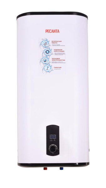 Водонагреватель накопительный ВН-100В Ресанта, цифровой дисплей, УЗО, 2000Вт, (подвод - снизу), 122мин, 7 лет, 74/5/4