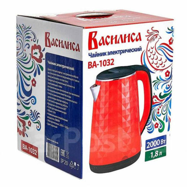 Чайник эл. ВАСИЛИСА ВА-1032, пластик двойная стенка, 1,8л, 1500Вт, красный