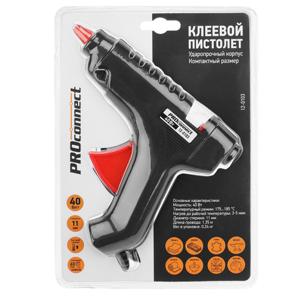 Пистолет клеевой  40 Вт  большой  (в блистере)  PROCONNECT