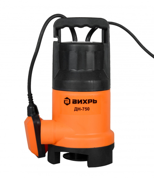 Дренажный насос "ВИХРЬ" ДН-750, 750Вт, макс. высота подъёма 8 метров, 15,3 м3/час (чистая и грязная вода), 68/2/2