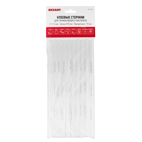 Клеевые стержни d=11, 3 мм, L=270 мм, прозрачные (упак. 10 шт. ) REXANT